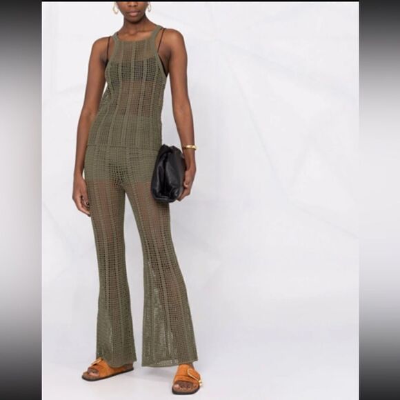 Dion Lee Green Pants Trousers Knit Pinnacle Open Crochet Moss Flared Size 8 - Picture 4 of 14